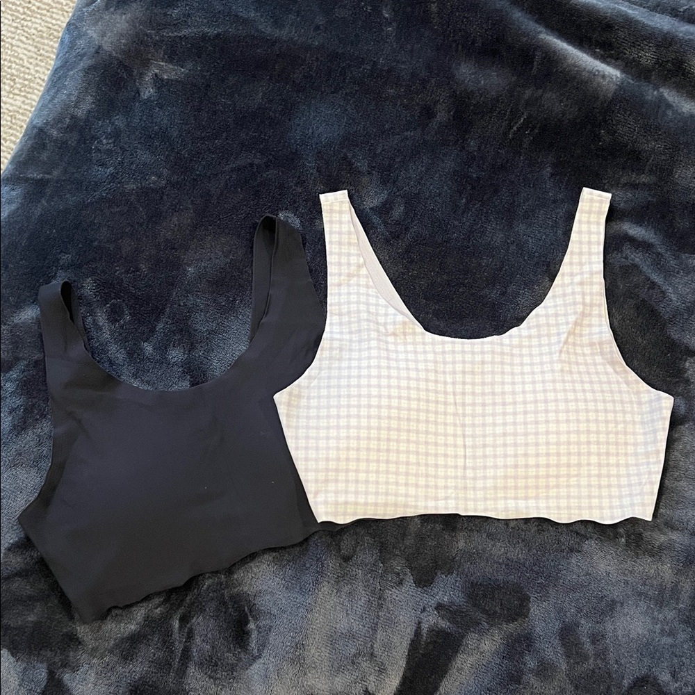 Uniqlo Kids Black and Cream Checkered Bralettes Set of 2 Sz 11-12